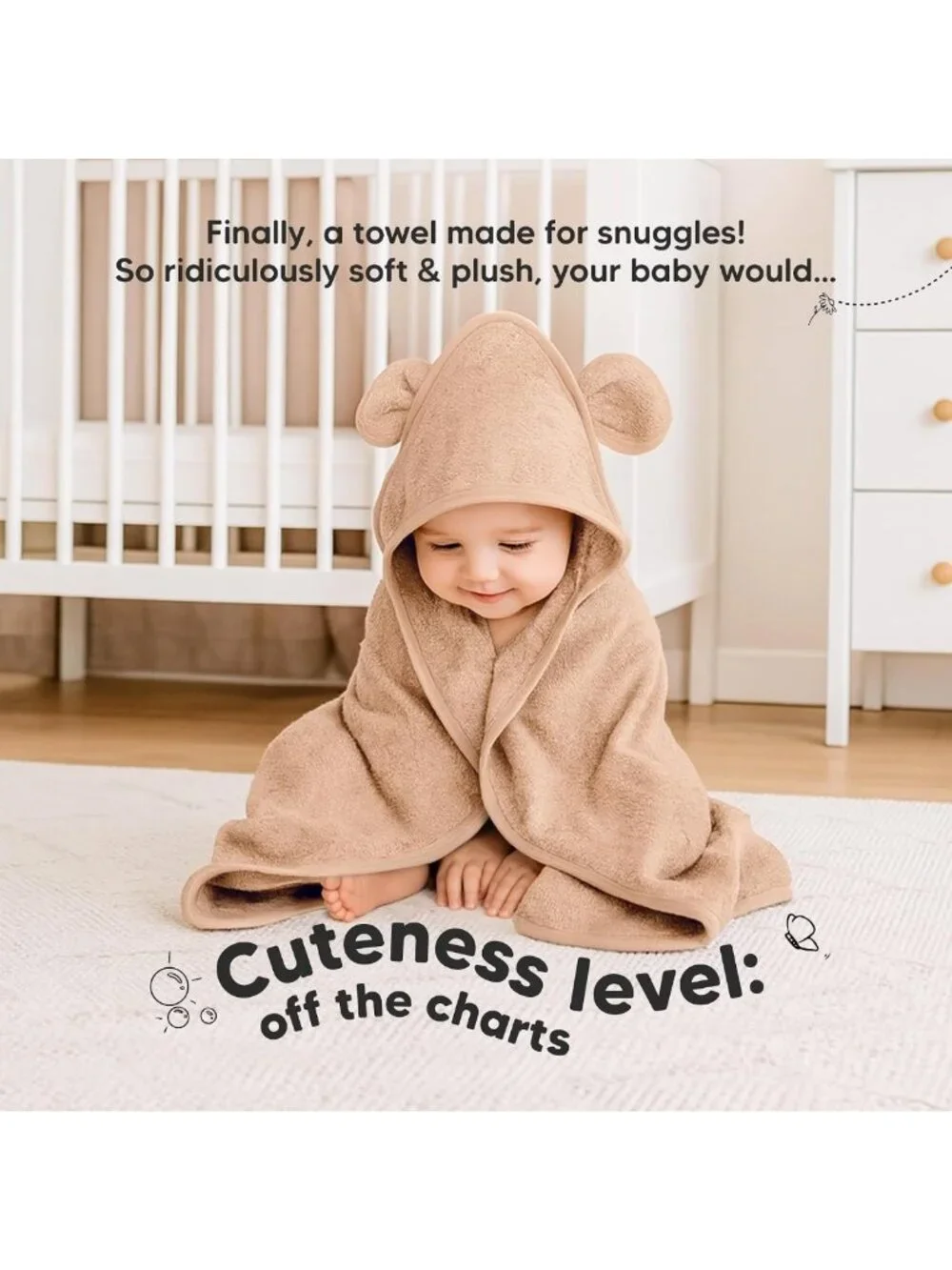Soft Hooded Baby Towels 2-Pack for Newborns & Kids - Almond Color, 30x30 Inches